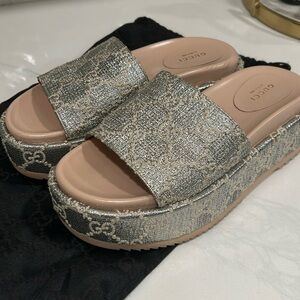 Gucci silver lame platforms, EUC